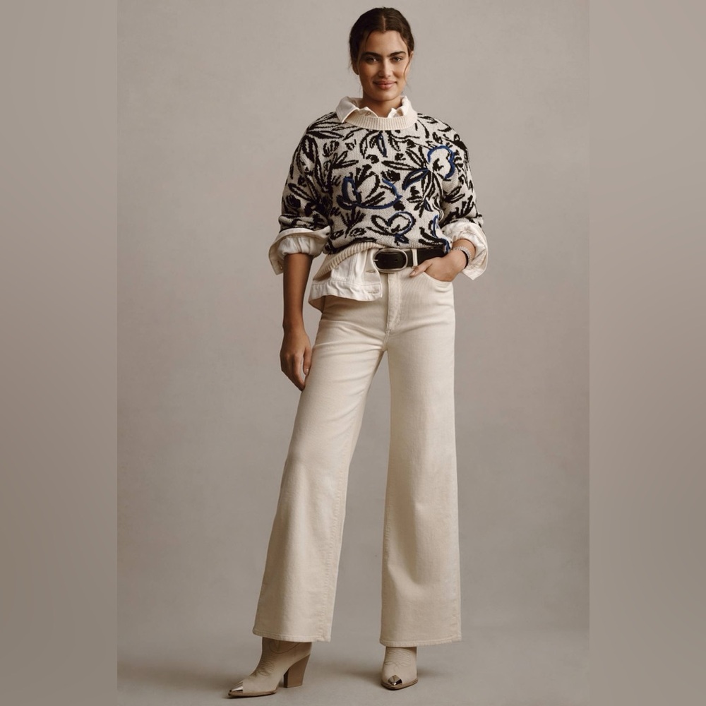 Anthropologie floral pop embroidered crew neck sweater - Picture 5 of 12